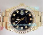 Replica Rolex Datejust Diamond Watch Black Diamond Face Gold Watch Case